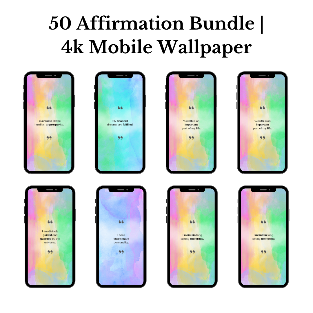 50 Affirmations for a Balanced Life | Mobile Wallpaper Bundle